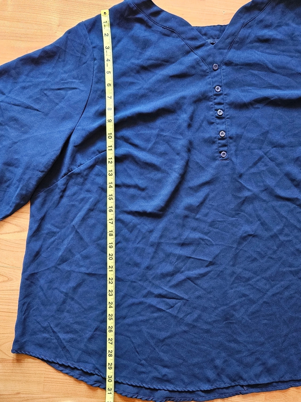 Women's 8XL Navy Blue V-Neck Henley Blouse Roll Tab Sleeve Tunic Plus Size
